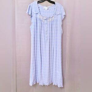 Eileen West Jersey Knit Midi Light Blue White Nightgown